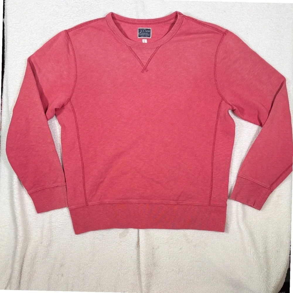 J.Crew Vintage Fleece Crewneck Sweatshirt V-Stitch Men's L Faded Red Coral